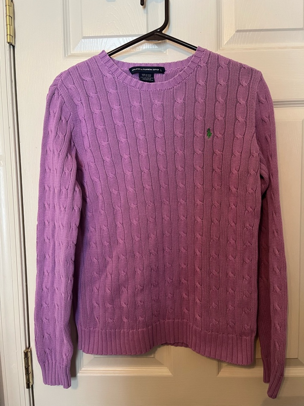 Ralph Lauren Sport Purple Large Cable-Knit Crewneck Sweater Preppy